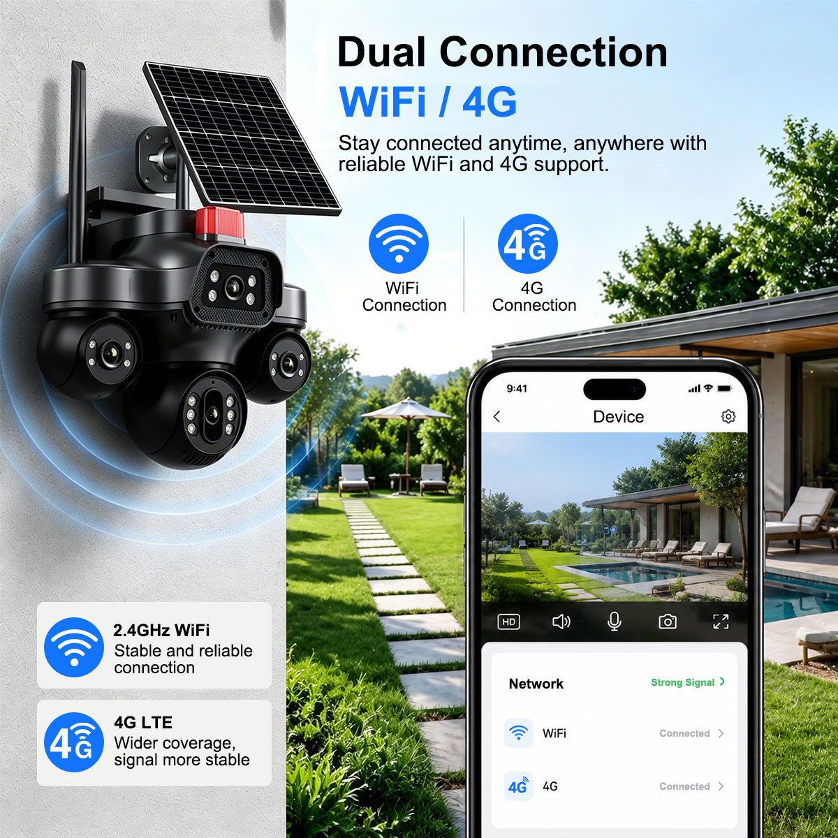 4G AOV üç ekranlı kamerası, tam renk gece görüşü, WiFi