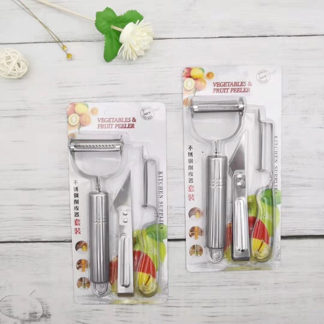不锈钢削皮刀三件套 刮皮器土豆三合一水果刨丝器切菜多功能瓜刨