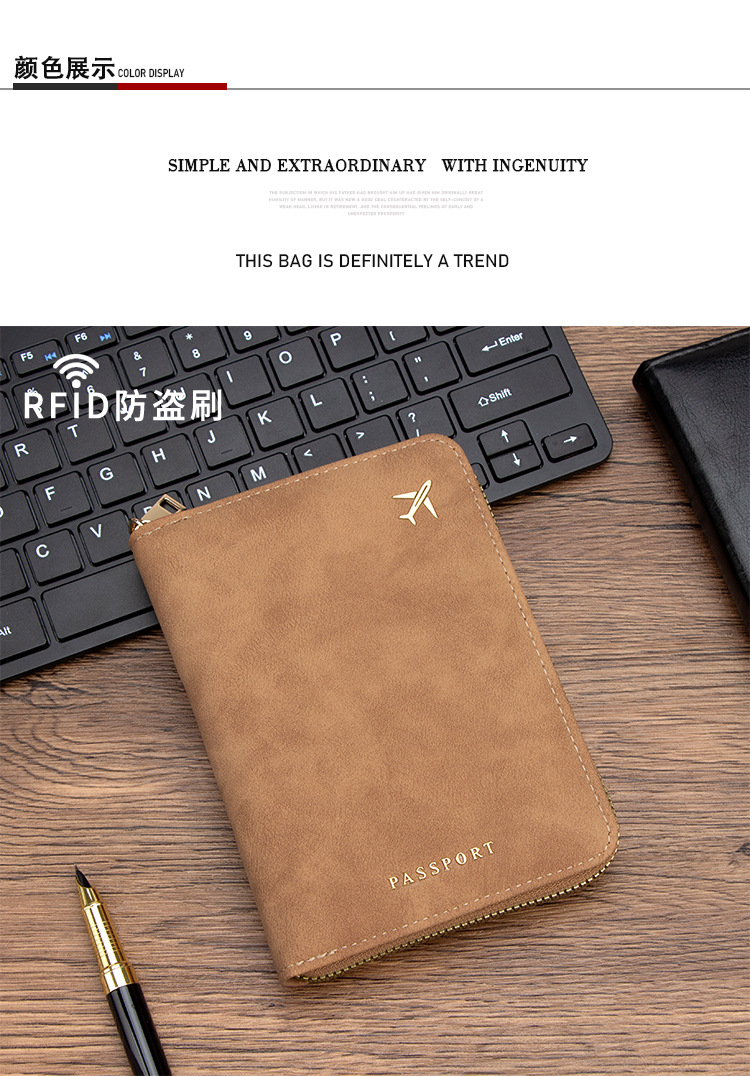 Reisepass-Tasche RFID-Schutz Vintage mehrere Fächer mit Reißverschluss