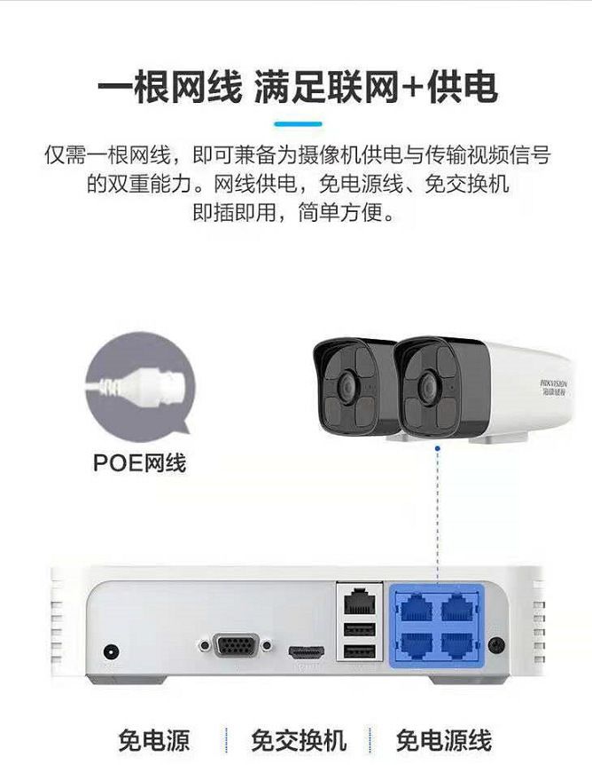 Hikvision 2MP POE gözetleme kamerası seti, gece görüşü