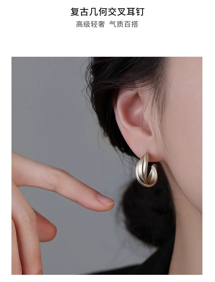 S999 Sterling Silver Geometric Cross Stud Earrings