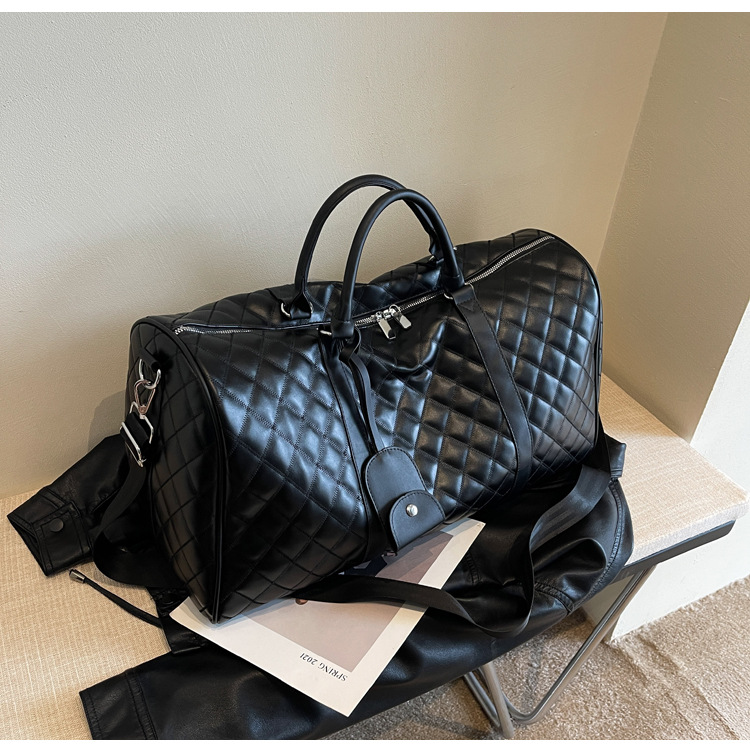 Travel duffel bag PU checkered, large capacity, waterproof