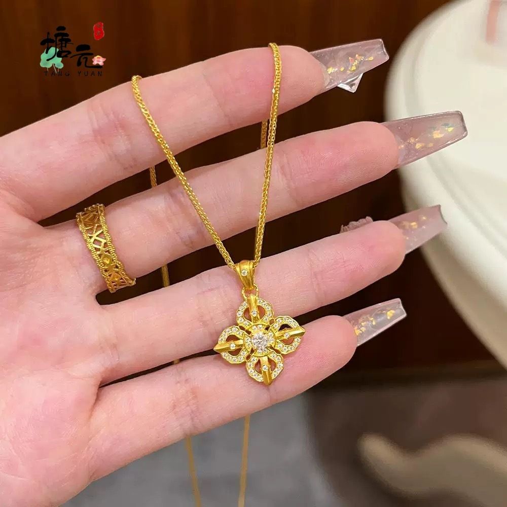 Chinese style gold Dorje pendant, diamond inlaid, women's