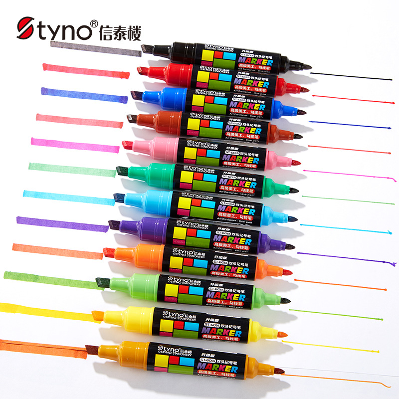 Oil-based marker pen 12-color double-head fast-drying