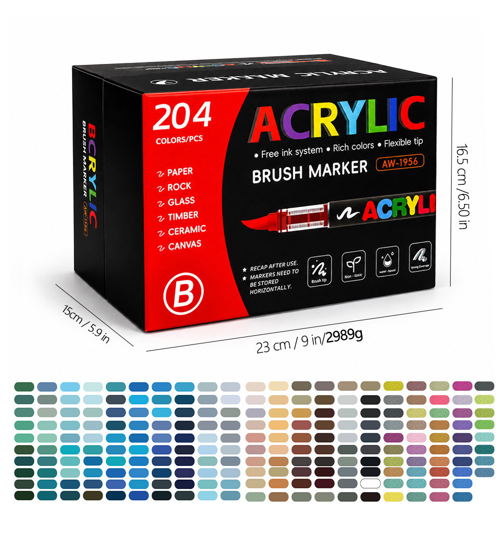 240 renkli akrilik marker seti, yumuşak uç