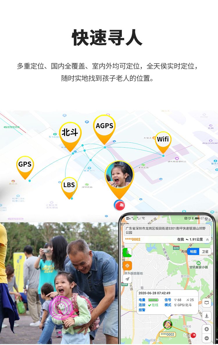 Beidou GPS çocuk rozeti bulucu, kayıp karşıtı cihaz