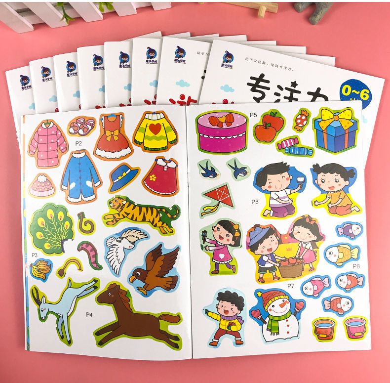 Çocuk konsantrasyon stiker kitabı, karikatür, 2-6 yaş