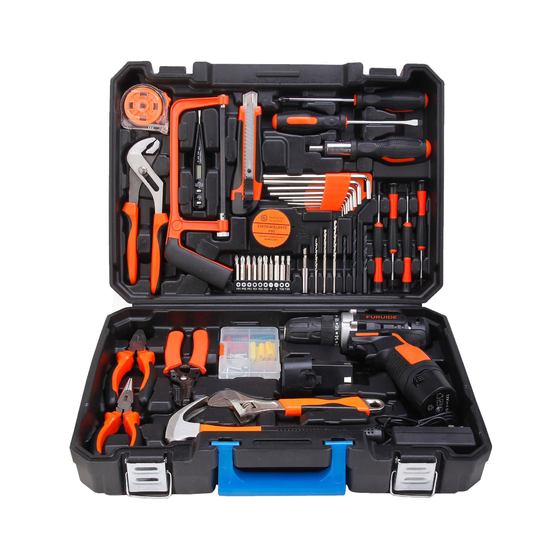 Multi-function cordless drill with lithium battery and tool kit