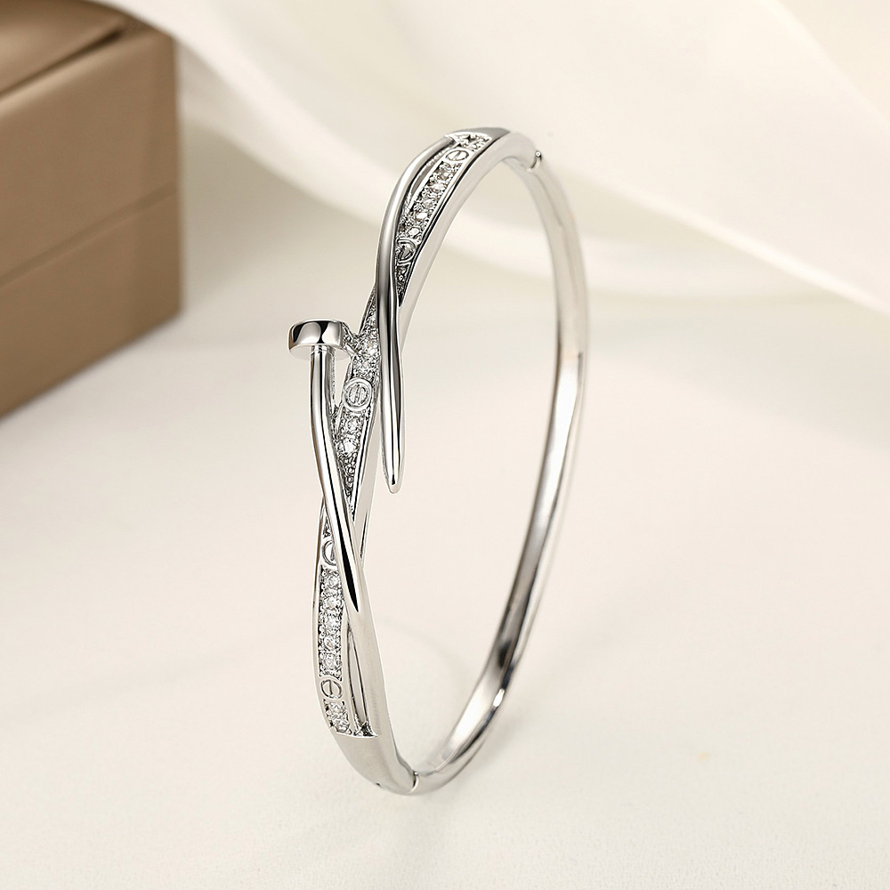 Wide round three-row crystal bracelet, metal snap clasp