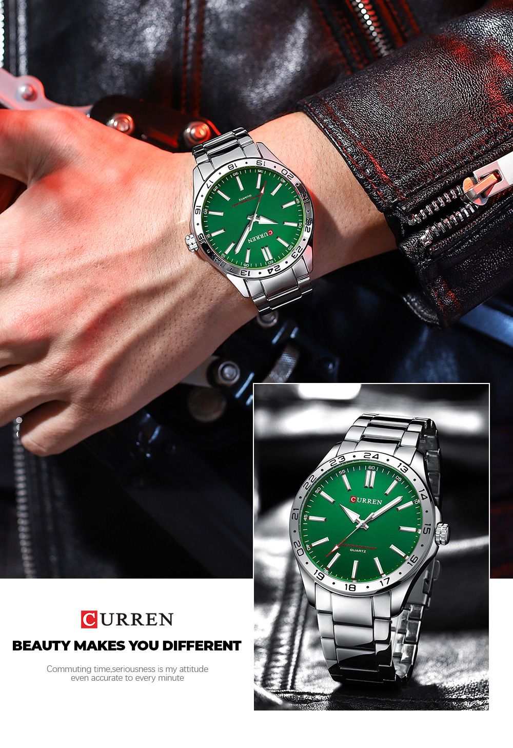 CURREN 8452 men's quartz watch, steel strap, 24-hour indicator