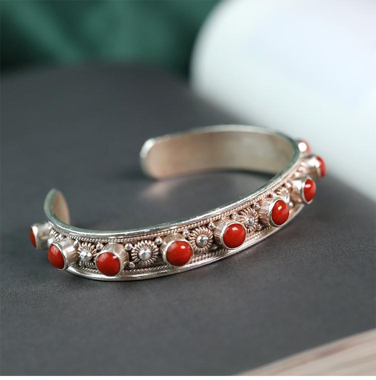 Nepal handgefertigtes Türkis-Armband, Silbereinlage, verstellbar