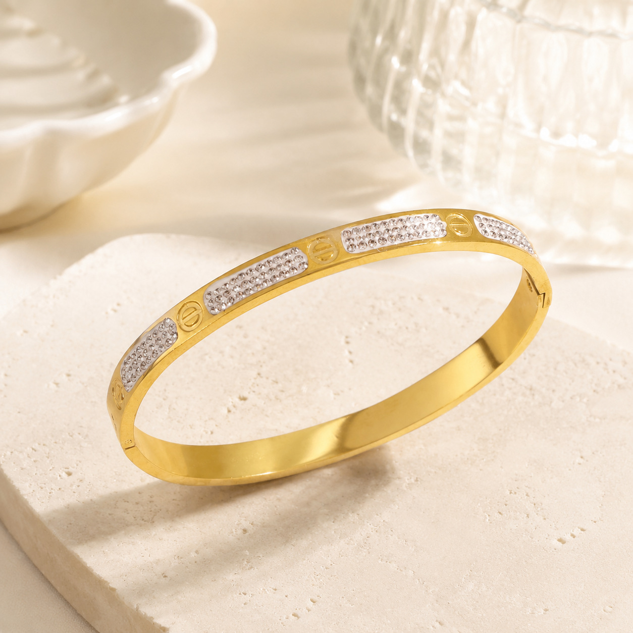 Titanstahl Armband Goldfarbe, langlebige Beschichtung