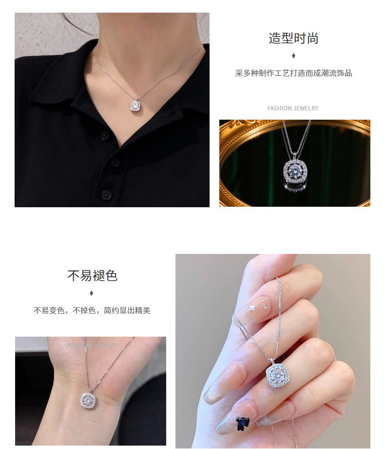 999 Silver Square Sugar Necklace Women Lightweight Luxury