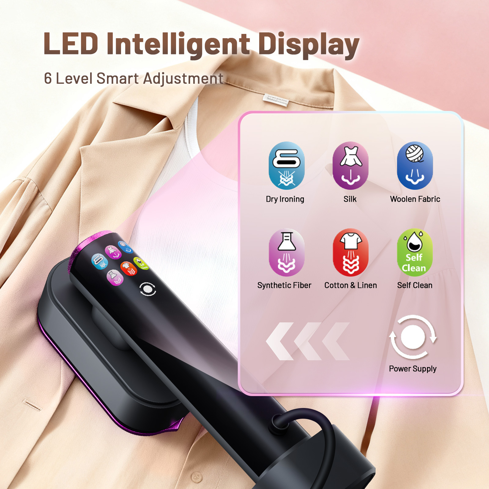 Handheld garment steamer, portable, home and commercial use, dust mite removal