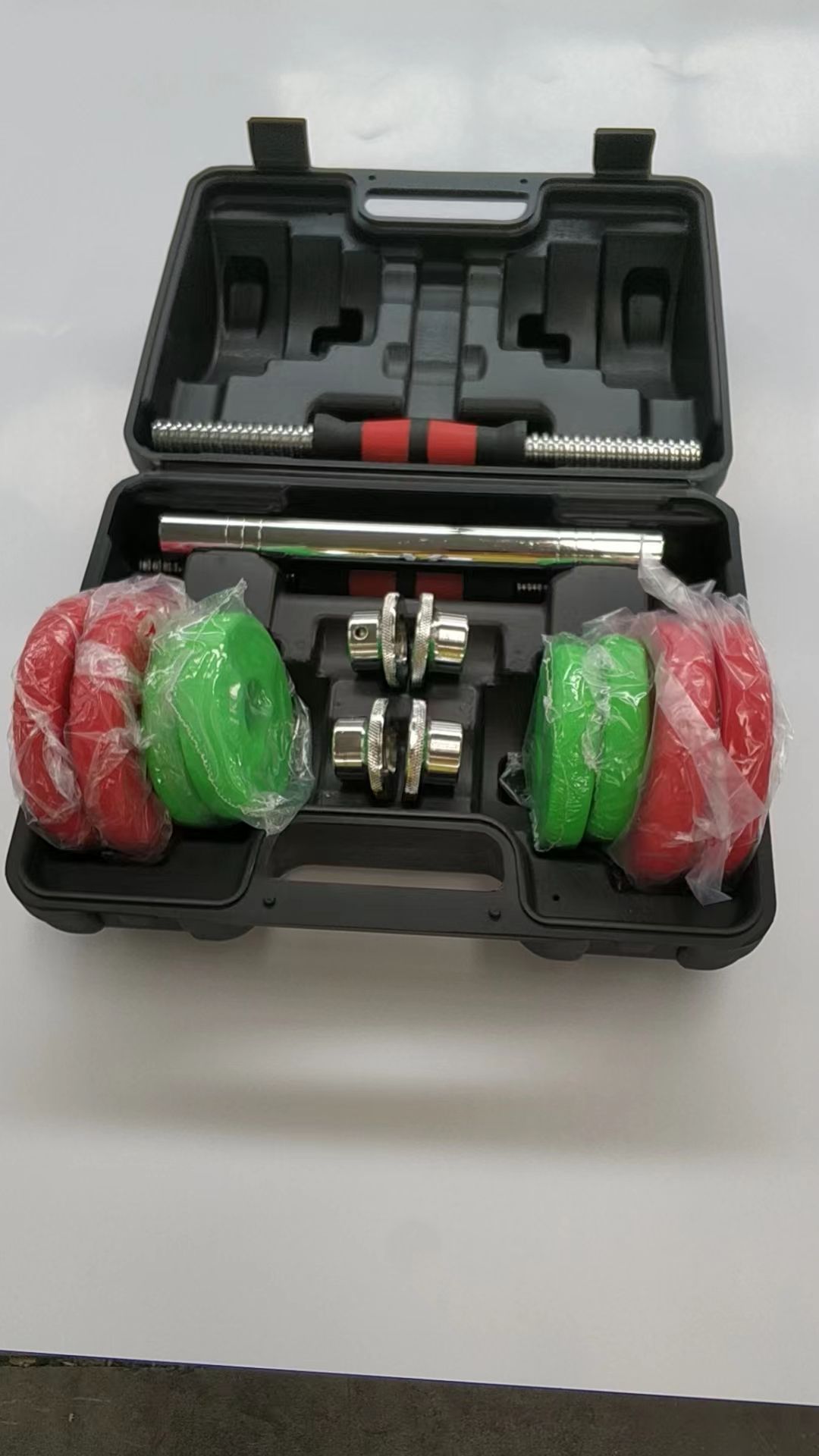 Colorful vinyl-coated dumbbell set, fitness shaping, adjustable