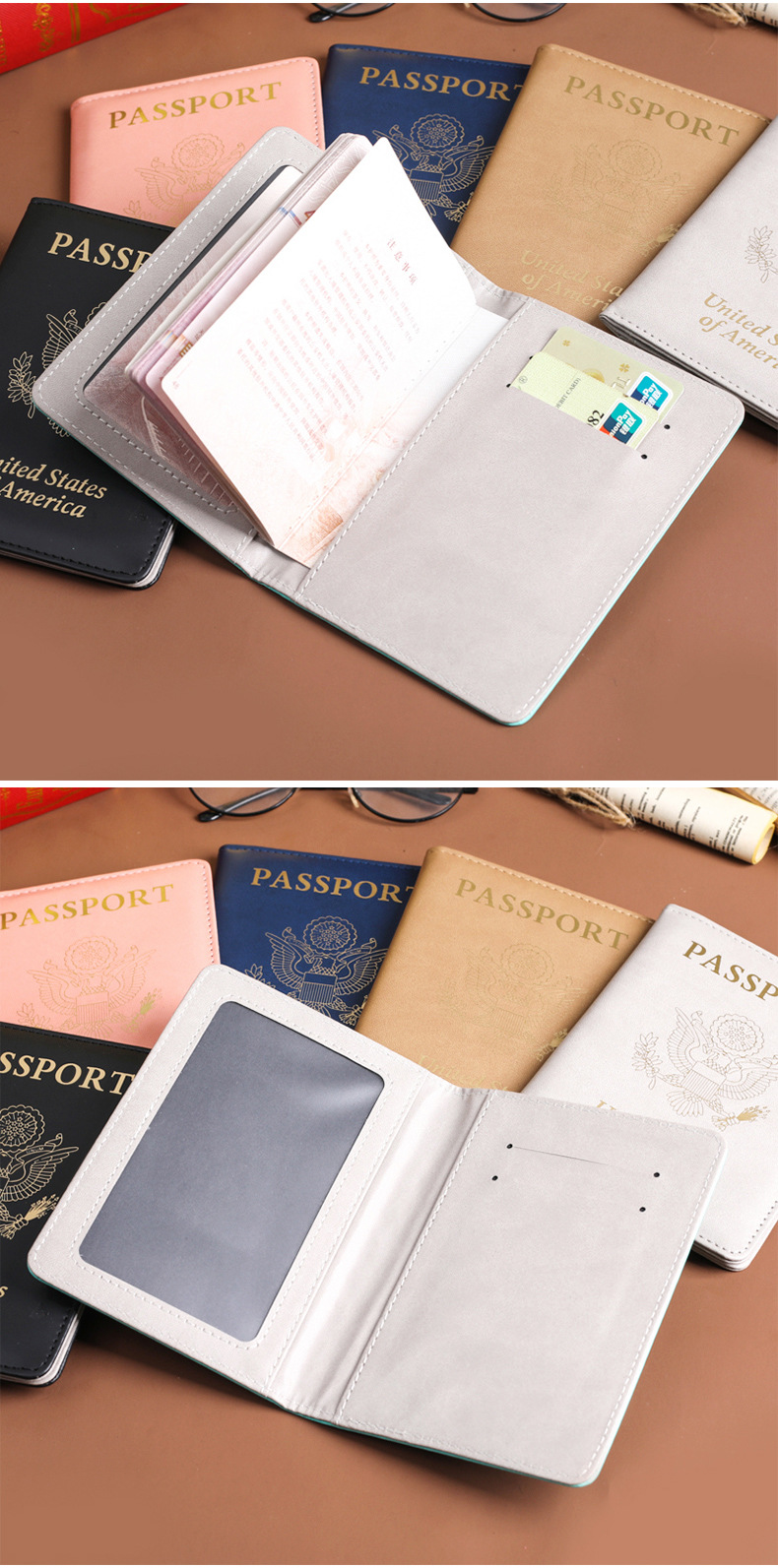 PU-Reisepass-Brieftasche, verdickt, multifunktional, bedruckbar