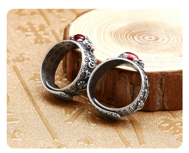 Pure silver S990 Pixiu ring, pomegranate detail, trendy