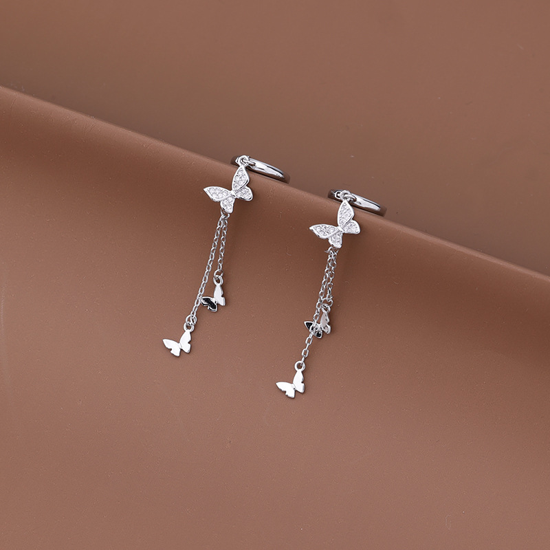 S925-Silber Schmetterling Quasten Ohrringe Damen