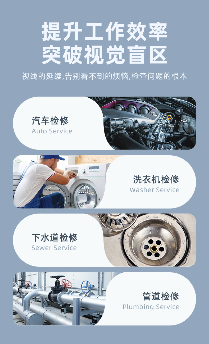 USB-C endoscope camera for engine and pipe inspection