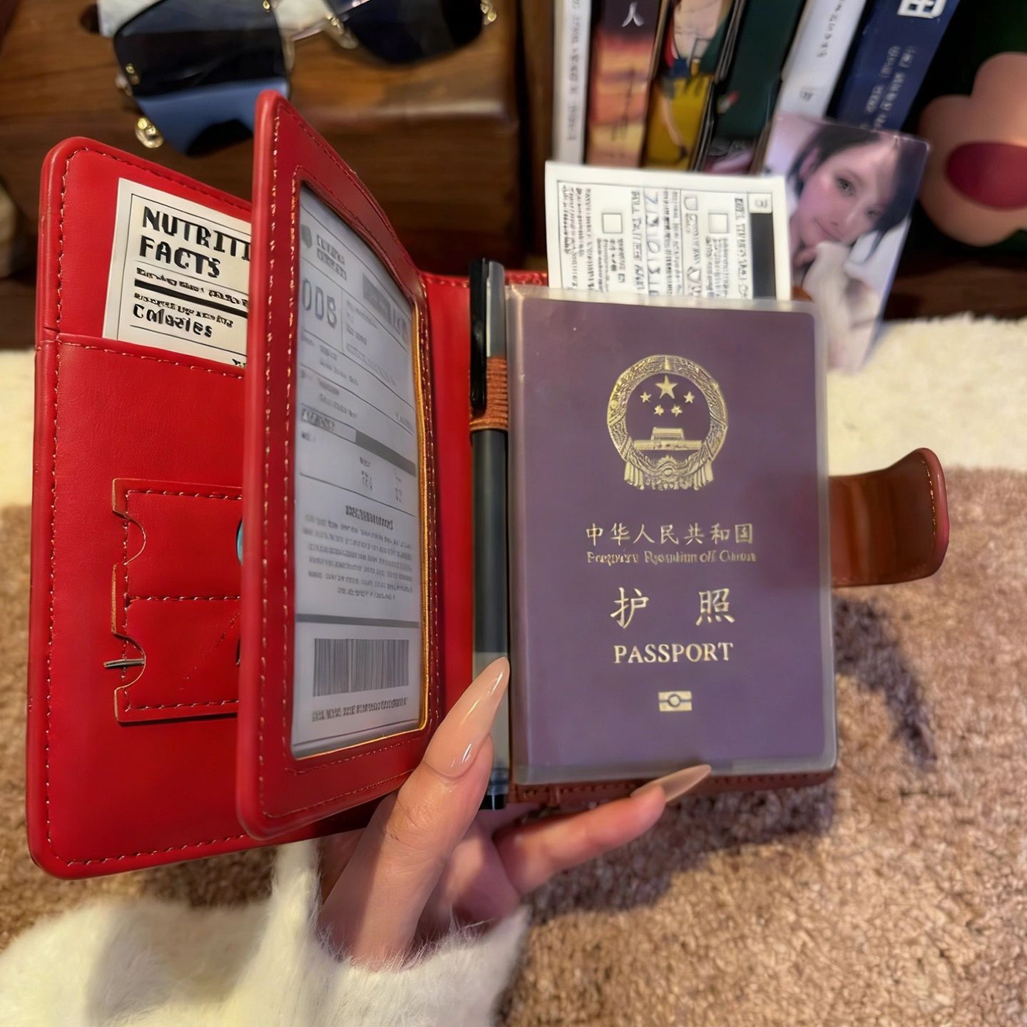 RFID-Reisepass-Brieftasche mit Karten- und Tickettaschen, Damenausführung