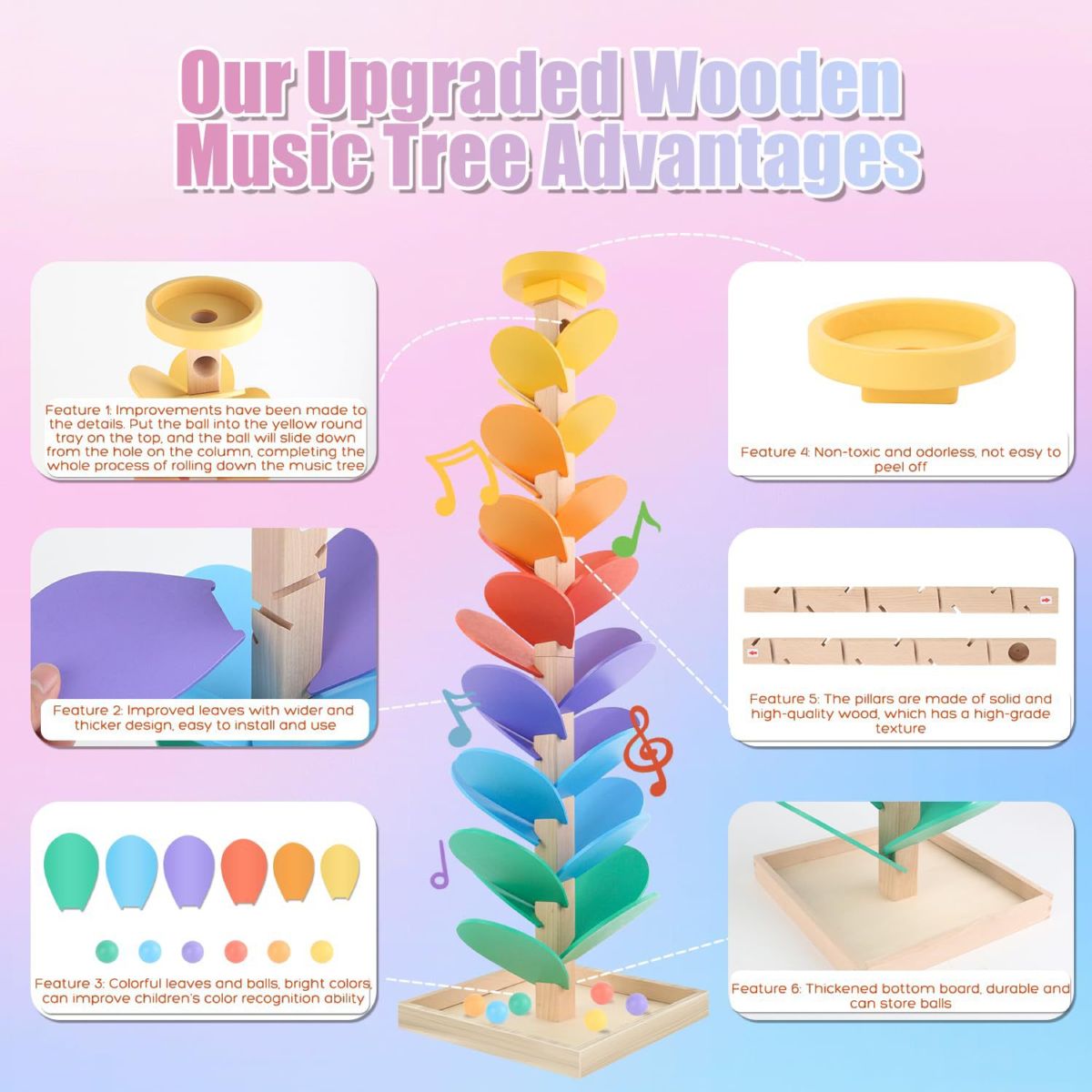 Montessori ahşap oyuncak gökkuşağı blokları müzik ağacı