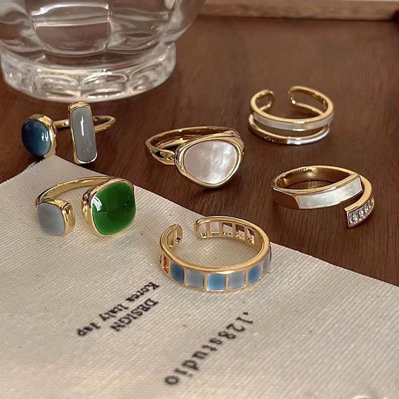 Emerald gemstone open statement ring for women