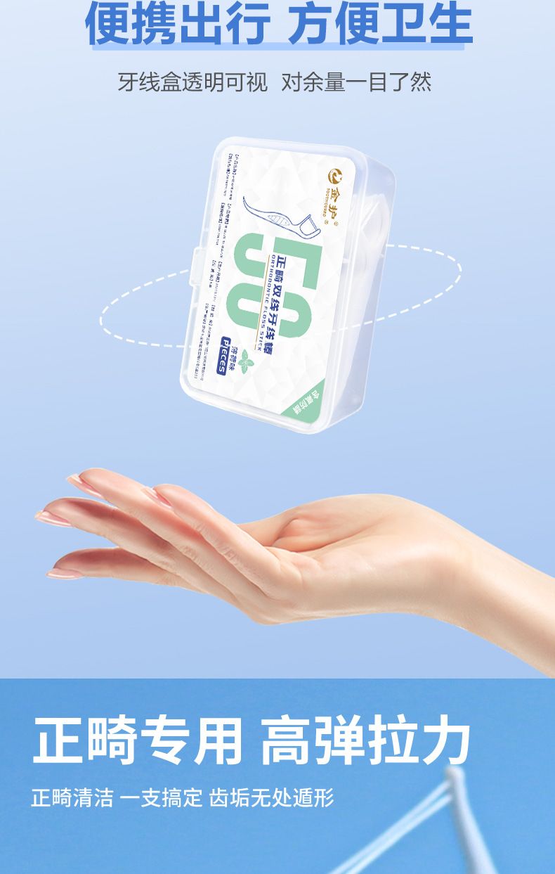 Orthodontic dental floss, fluoride, mint-flavored, family pack, ultra-thin