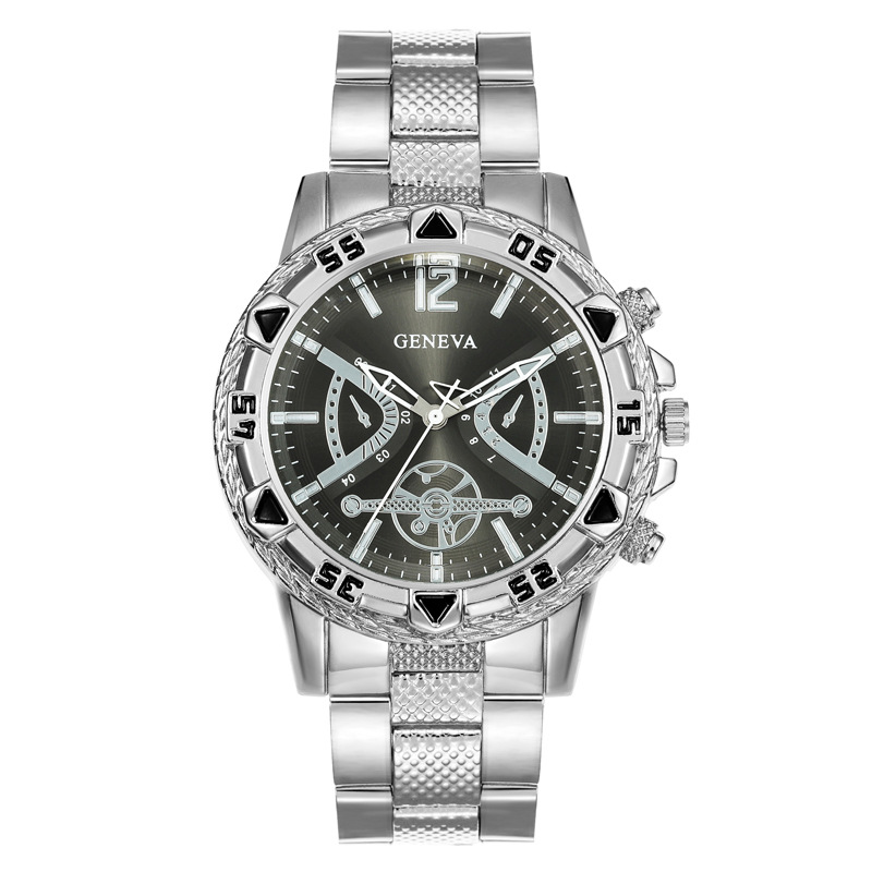 Men's wristwatch, steel strap, quartz, large dial