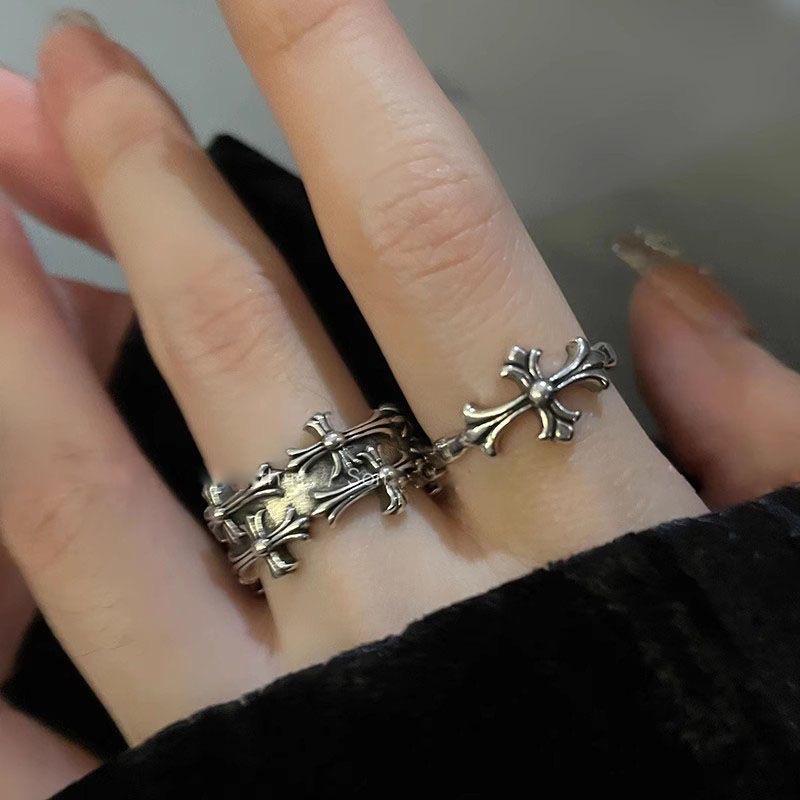 Punk-Kreuzring Damen, Vintage Y2K Doppelring