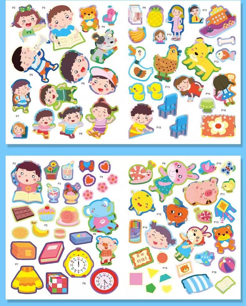 Children's character recognition sticker book set, 8 books, ages 2-6