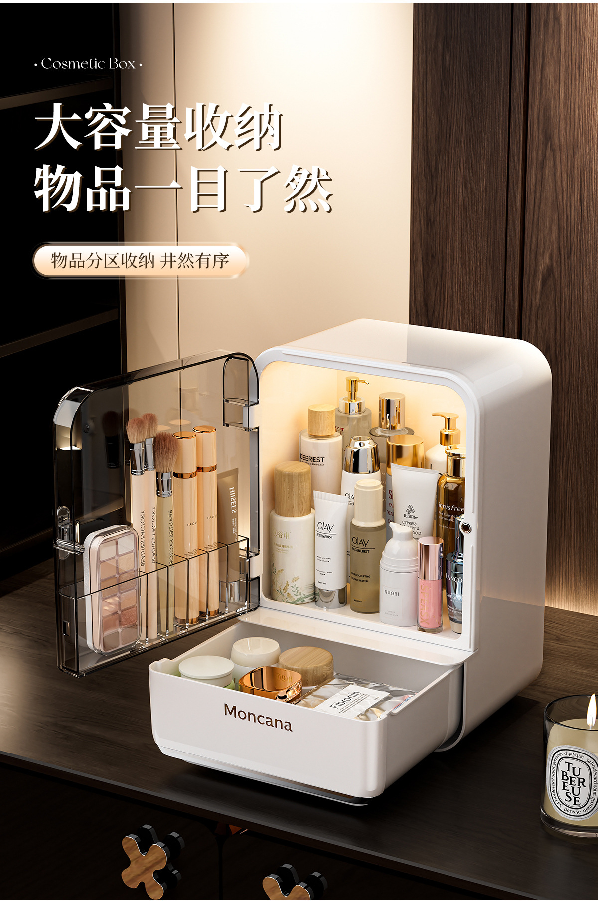 Transparent makeup storage organizer with dust-proof design