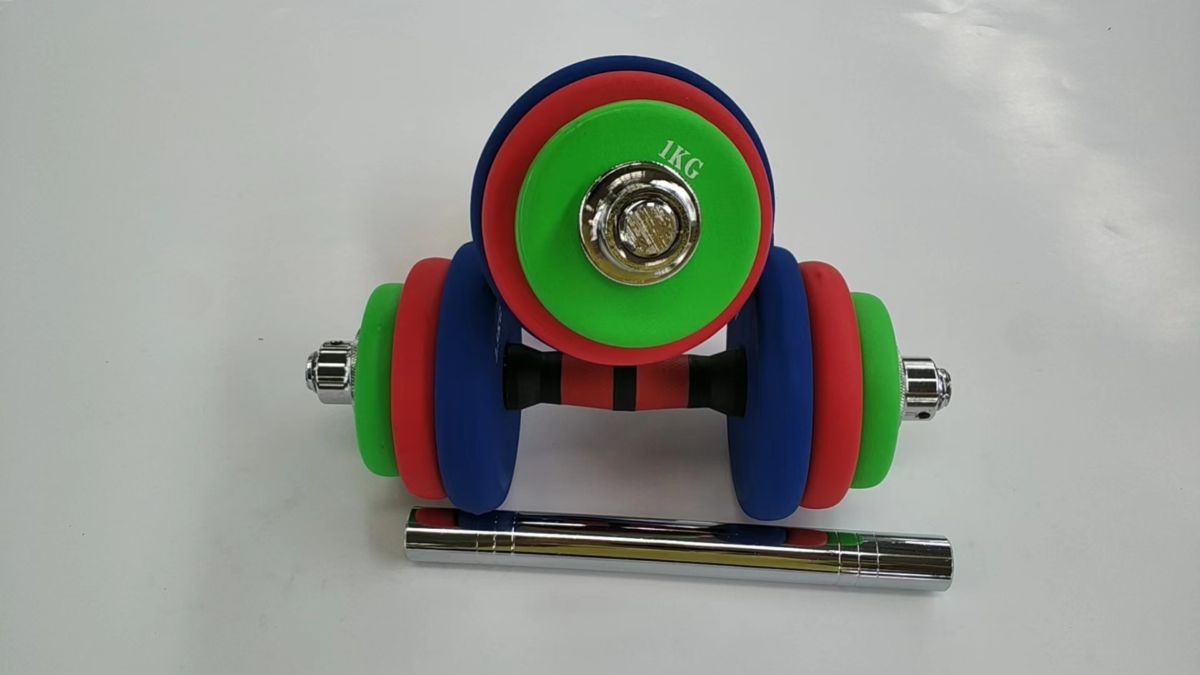 Colorful vinyl-coated dumbbell set, fitness shaping, adjustable
