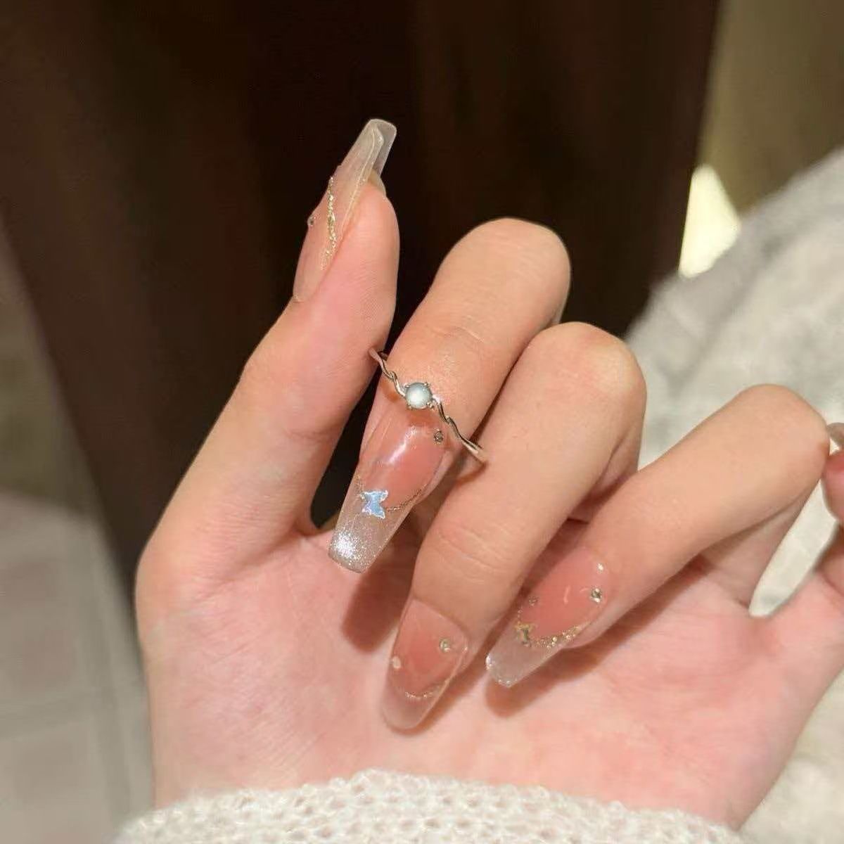 Blaugewässerter Ring, verstellbar, Damendesign