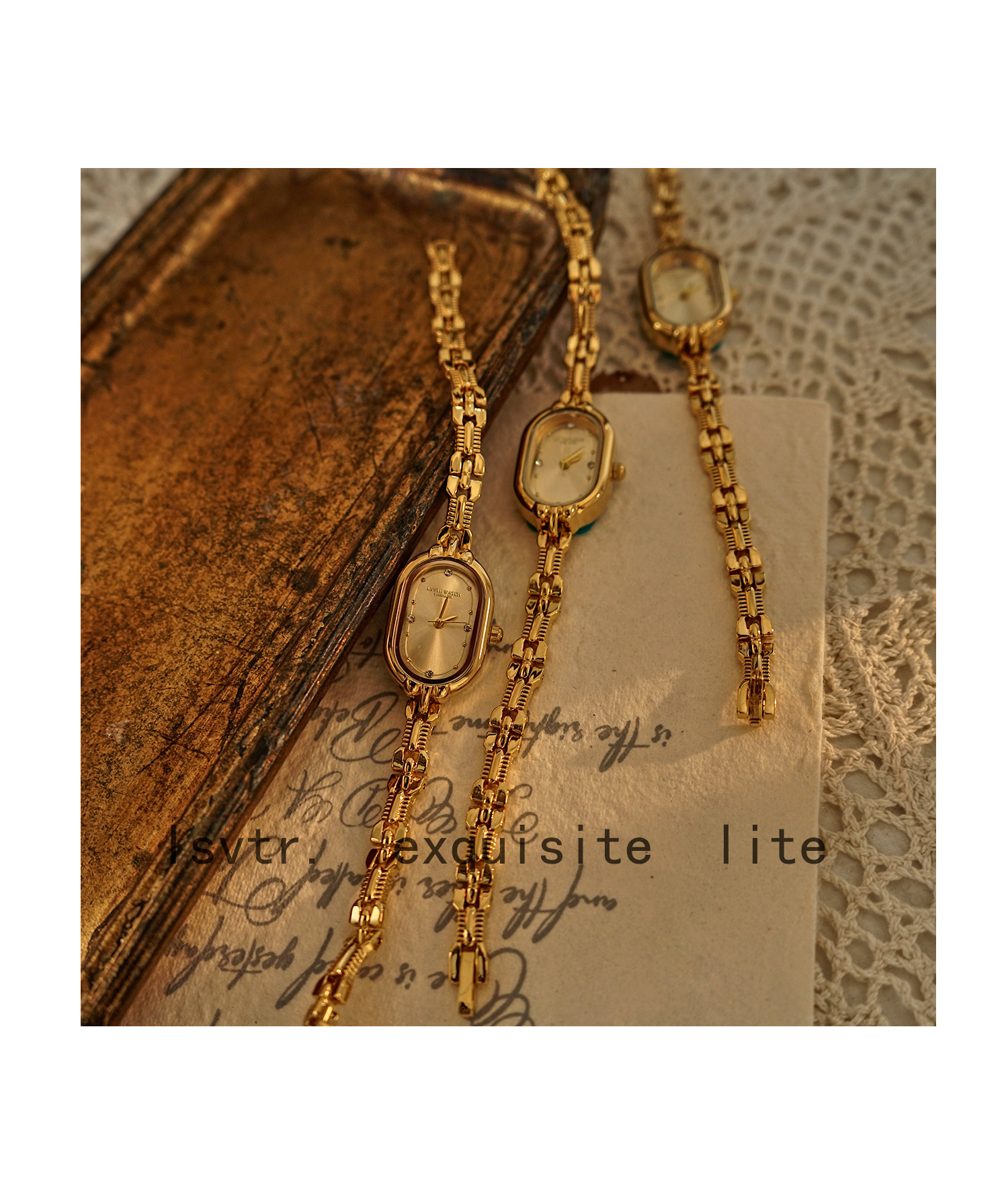 LSVTR Vintage-Damenuhr in Gold mit Mini-Armband