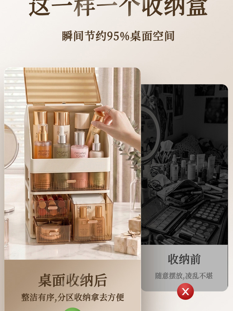 Cosmetic storage box, large capacity, desktop, drawer organizer