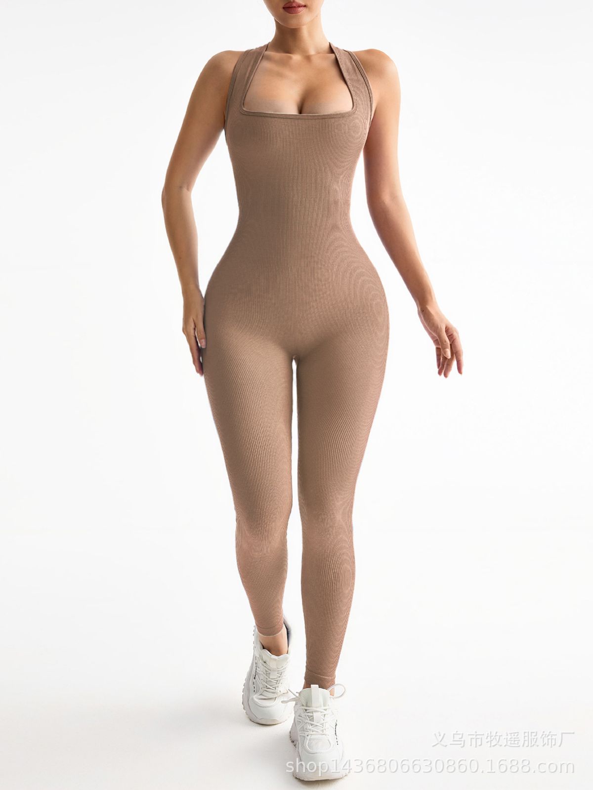 Yoga-Overall Damen, nahtlos, Rippdesign