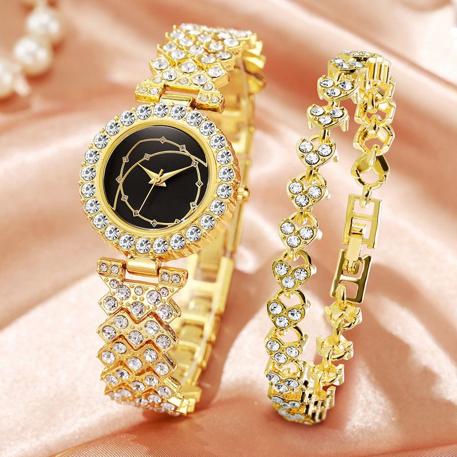 Women's quartz watch with rhinestone detail and Roman numerals