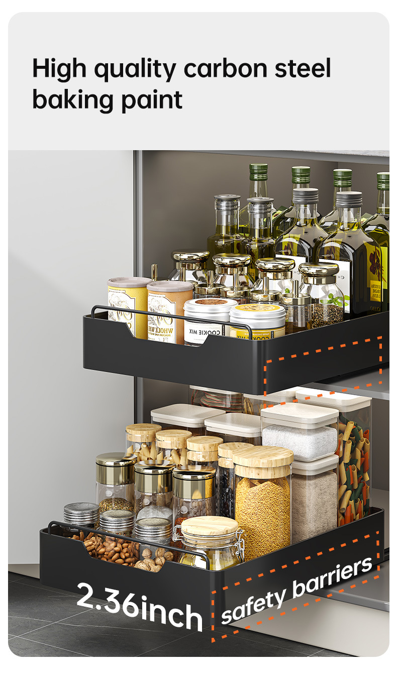 Kitchen Pull-Out Storage Rack Spice Organizer Black