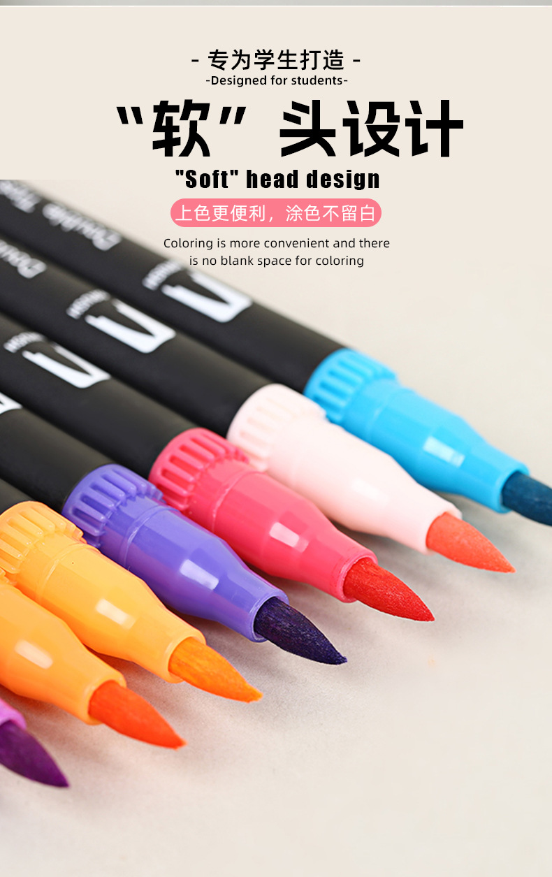 Dual-head marker pen set, water-compatible blendable