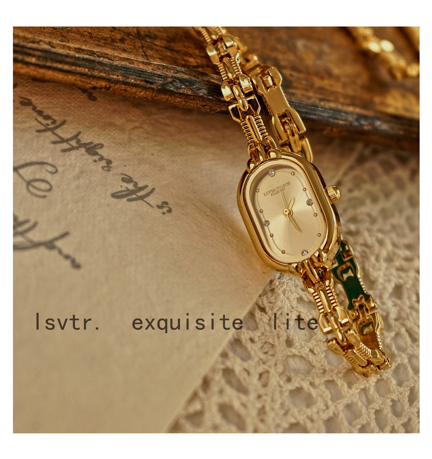 LSVTR Vintage-Damenuhr in Gold mit Mini-Armband