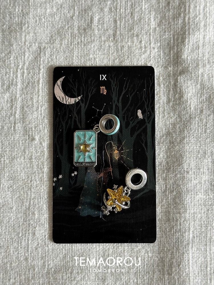 Tarot kartı kolye, mavi glitter, yıldız tasarımı, gırtlak zinciri