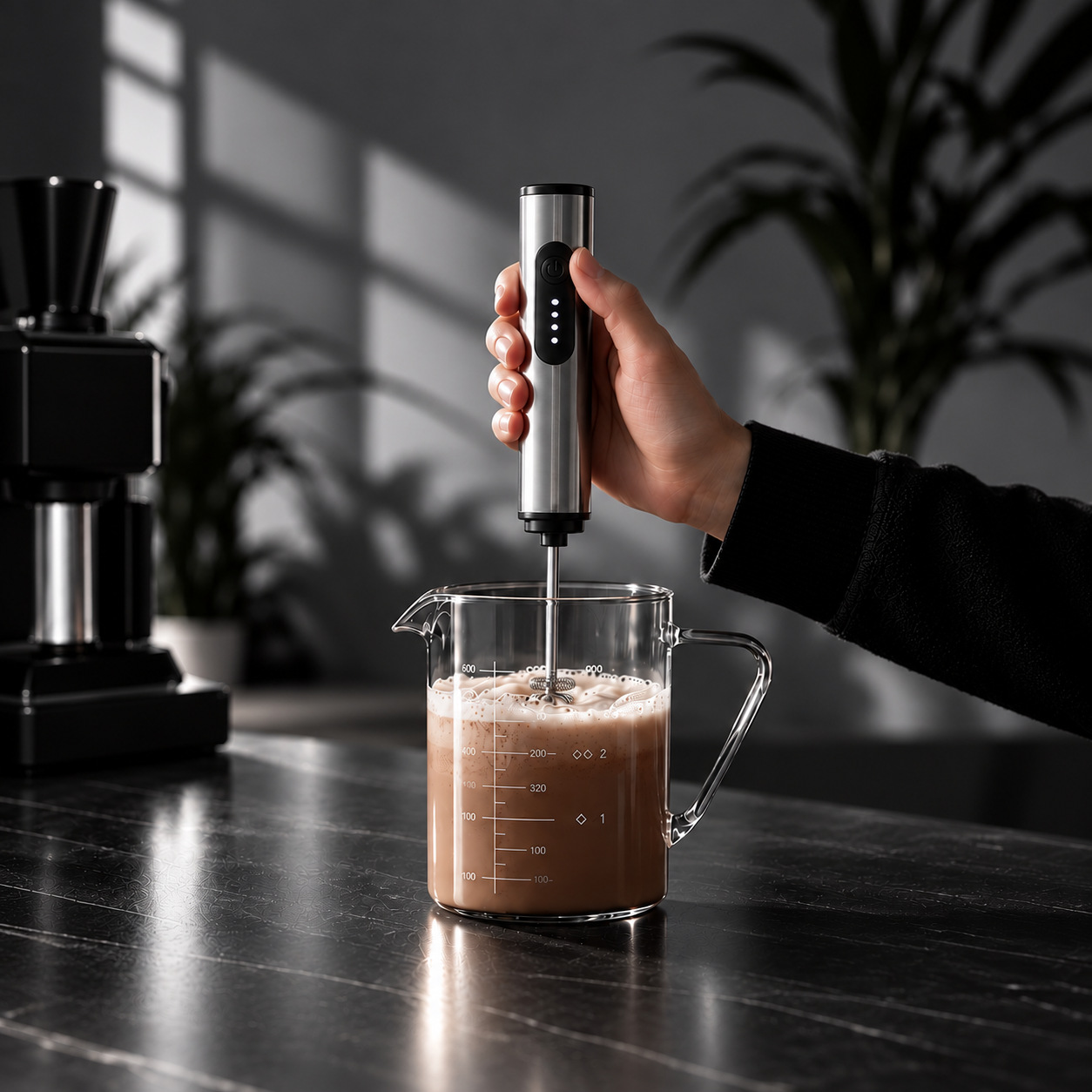 Elektrischer Milchaufschäumer, Kaffee, manueller Quirl, tragbar