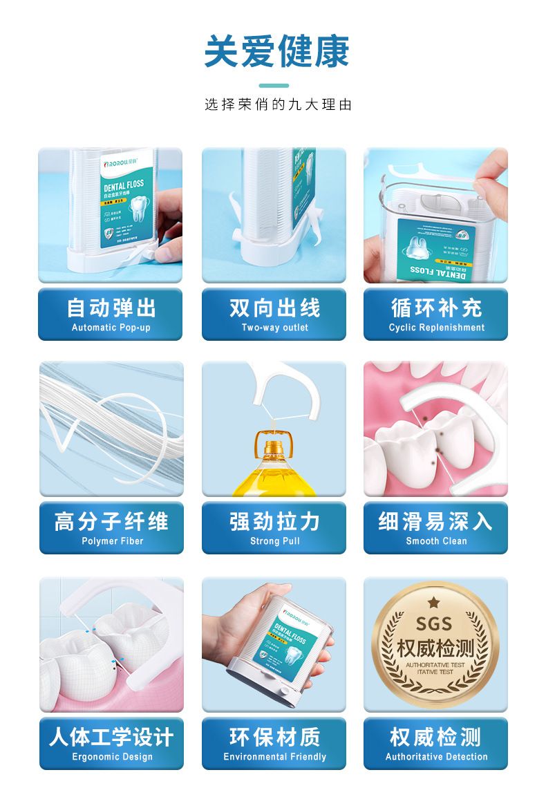 Rongqiao otomatik diş ipi kutusu tek kullanımlık polimer kürdan ipi çubuğu seyahat taşınabilir saklama kutusu ipi toptan