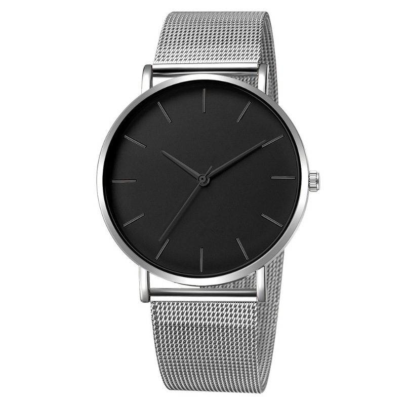 Men's quartz watch with mesh band, minimalist design