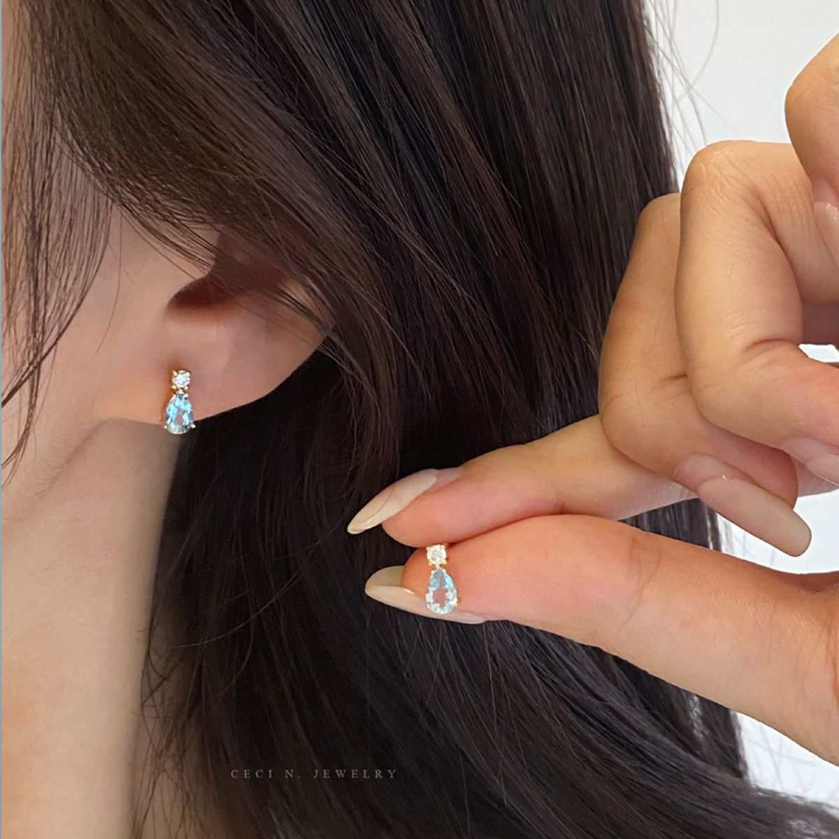 London Blue Topaz 18K gold water drop earrings, S925 sterling silver