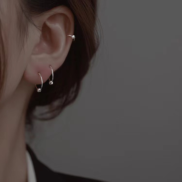 S999 gümüş boncuk küpe, minimalist, kore tarzı retro