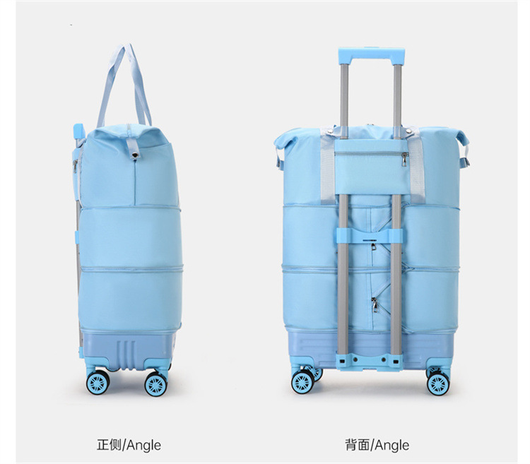 Travel luggage with pull rod and wheels, foldable, expandable capacity