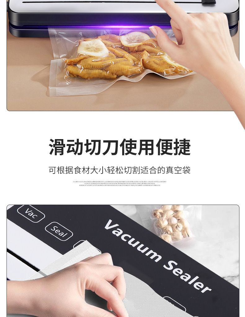 Vacuum sealing machine with cutter, household