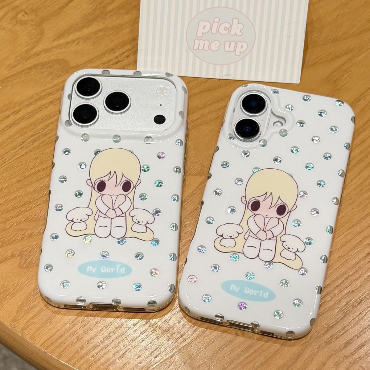 Japanese-style blue polka dot autumn cute double layer case, compatible iPhone 16-18 Pro M