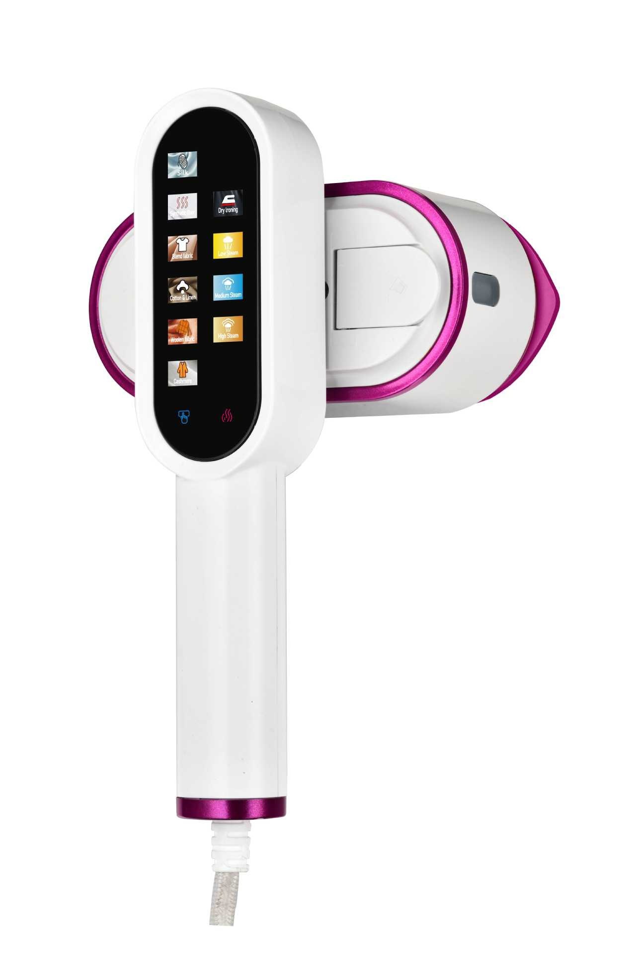 Foldable handheld garment steamer, touch screen, portable